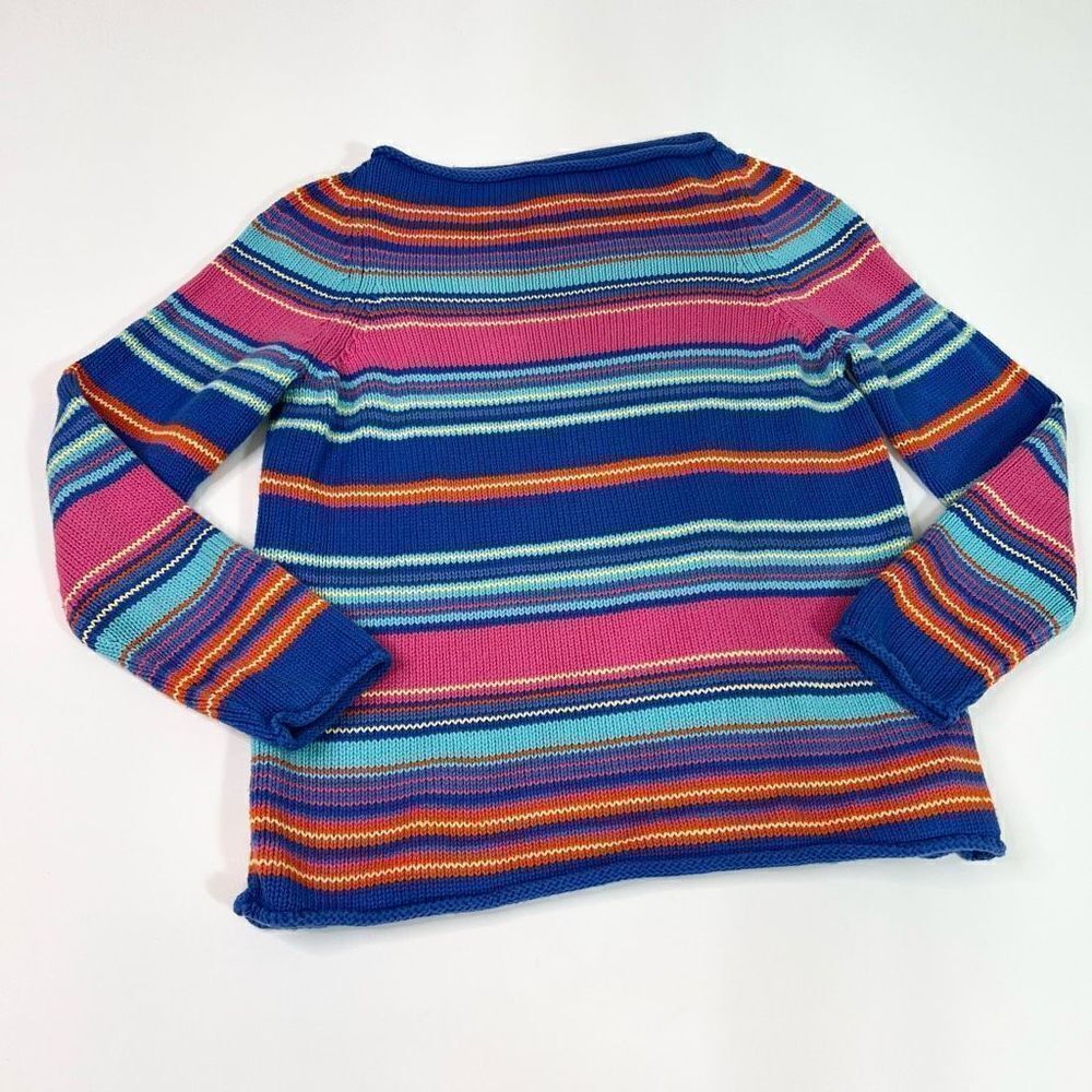 Lauren Ralph Lauren Cotton Sweater Womens Medium P Knit Rainbow Stripe Long